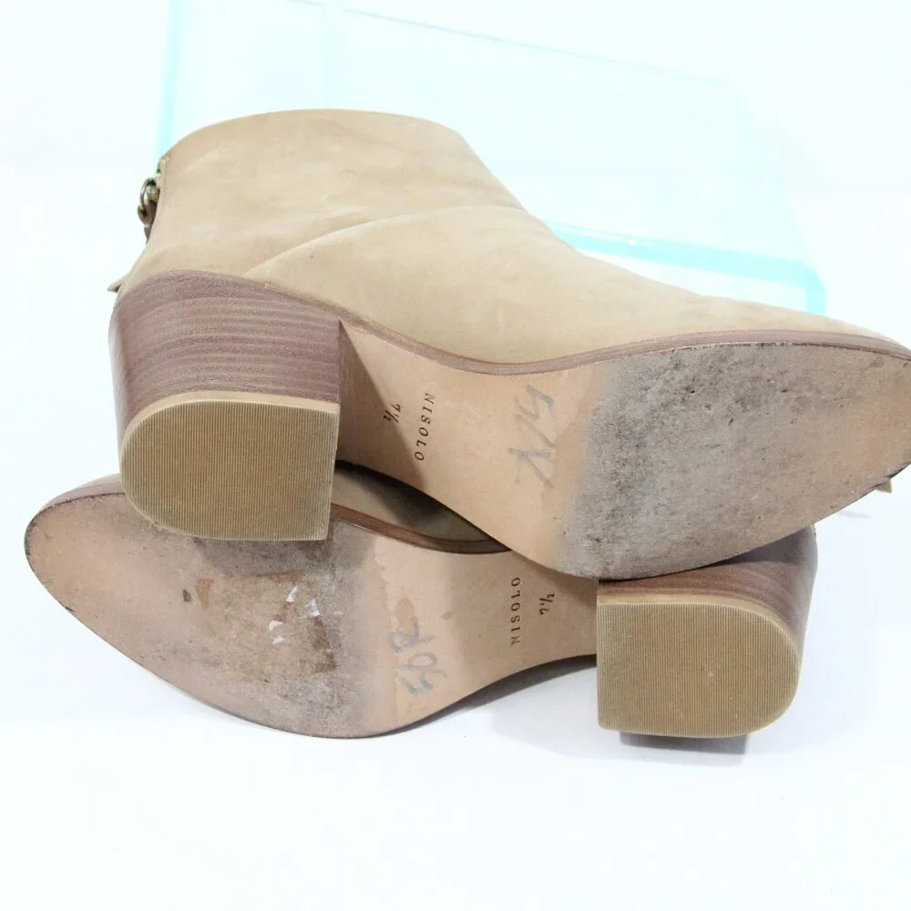 Nisolo Boots sz 7.5 Women Leather Ankle Bootie Stacked Heel zipper dari